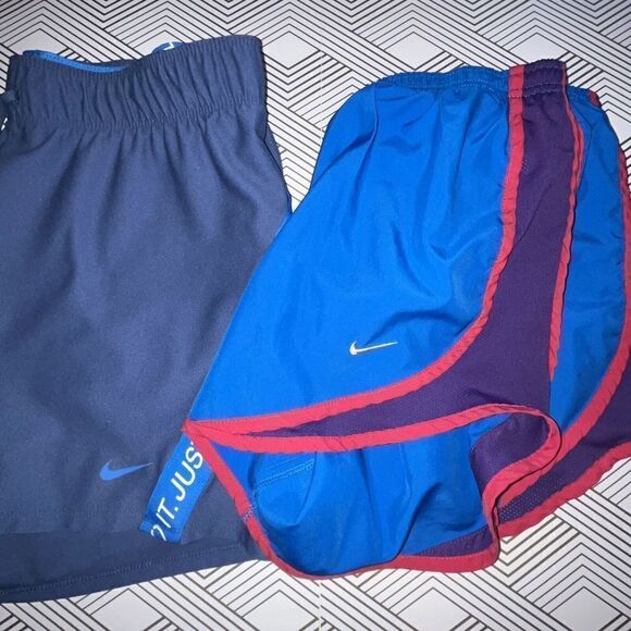 NIKE Dri Fit Women’s Shorts Lot‎ Of 2 Sz Sm Blue Fold Over, Blue Lined Read - Picture 1 of 8